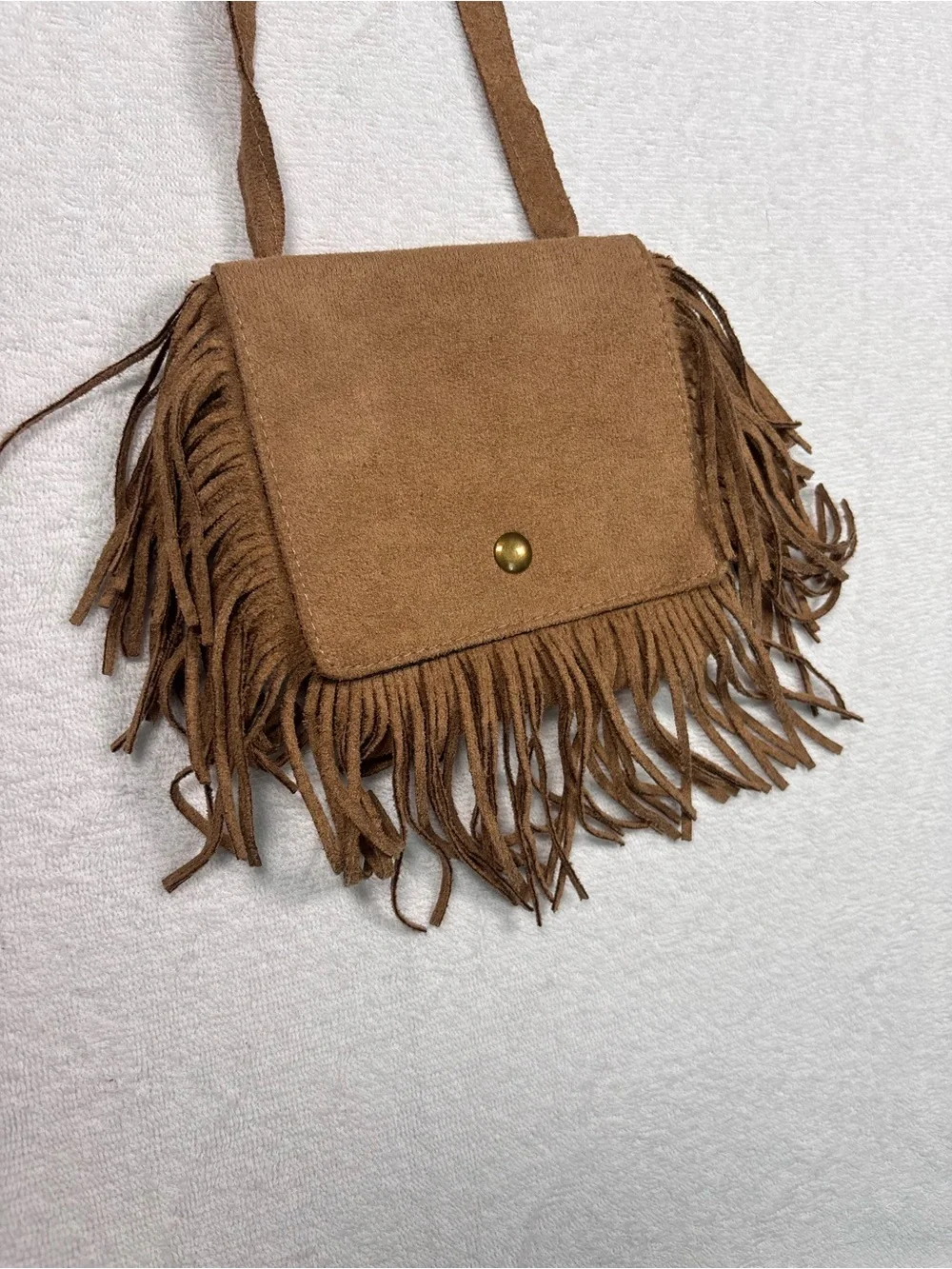 Kids Brown Suede Fringe Crossbody Bag